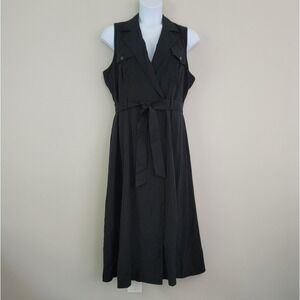 BANANA REPUBLIC Size 16 Black Sleeveless Twill Utility Belted Midi Wrap Dress